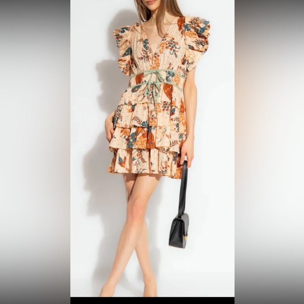Ulla Johnson Floral Mini Dress in Cream and Orange